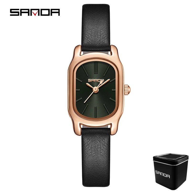 SANDA 1104 Case Womens Watches Maroon Leather Strap Waterproof Genuine Watch New Womens Quartz Watch Casual Fashion Rose Gold - Buy That Thang