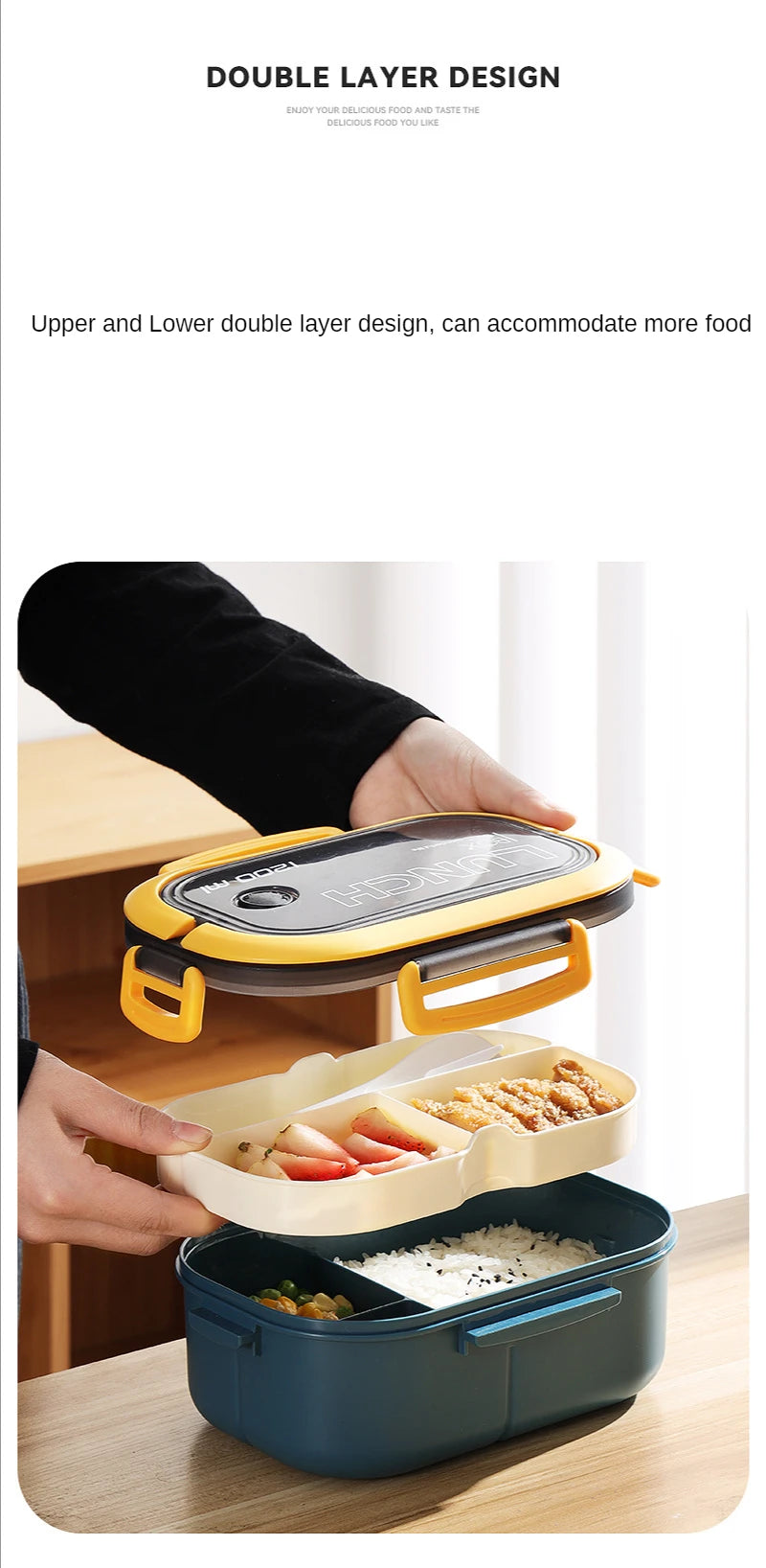 1200ML 2 Layer Bento Lunch Box With Spoon Fork, Kid High Capacity Microwae Food Containers Portable Leakproof Office Camping - Buy That Thang