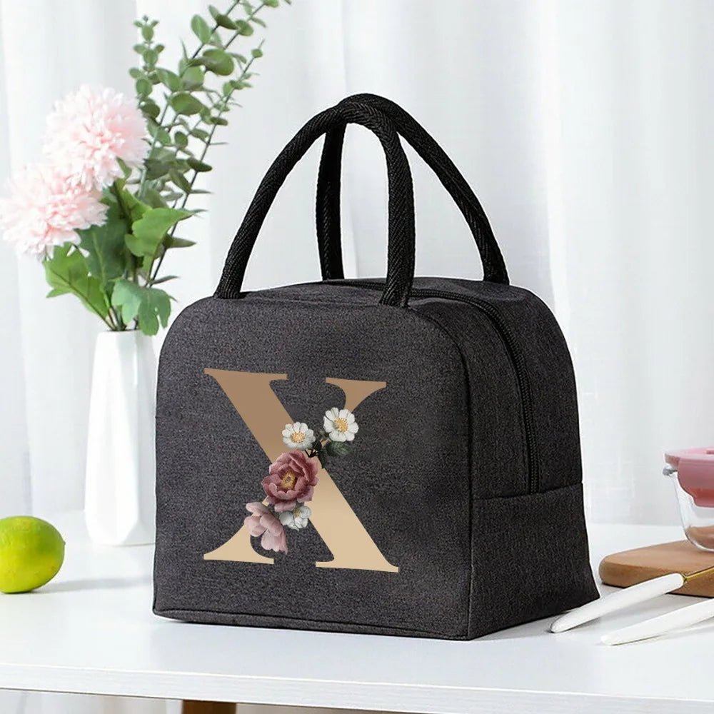 Lunch Bag Cooler Tote Portable Insulated Thermal Canvas Bag Food Picnic Unisex Travel Lunchbox Organizer Bags Gold Letter Print - Buy That Thang