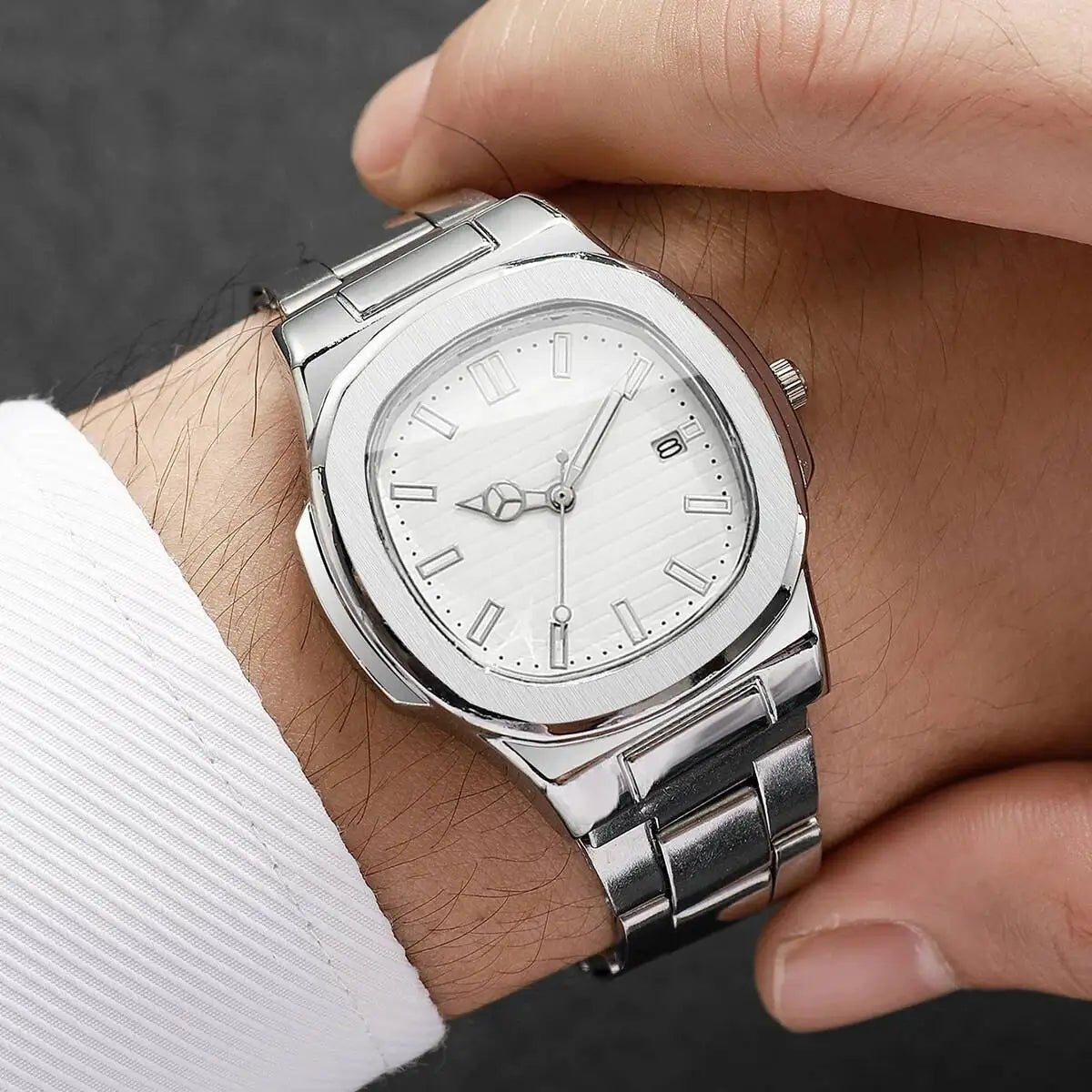 Luxury Men Business Watches Fashion Square Dial Stainless Steel Strap Quartz Watch with Calendar For Mens Clock（Without Box） - Buy That Thang