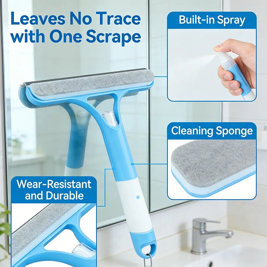 3 - in - 1 Multifunctional Glass Cleaner Squeegee with Spray Bottle, Car Windshield Window Wiper for Home & Auto Glass Washing Tool - Buy That Thang