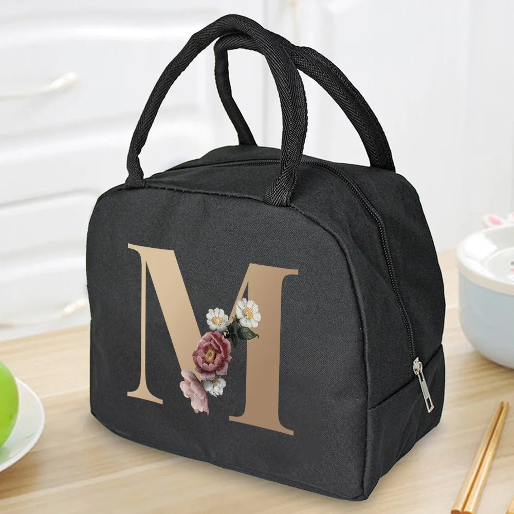 Lunch Bag Cooler Tote Portable Insulated Thermal Canvas Bag Food Picnic Unisex Travel Lunchbox Organizer Bags Gold Letter Print - Buy That Thang