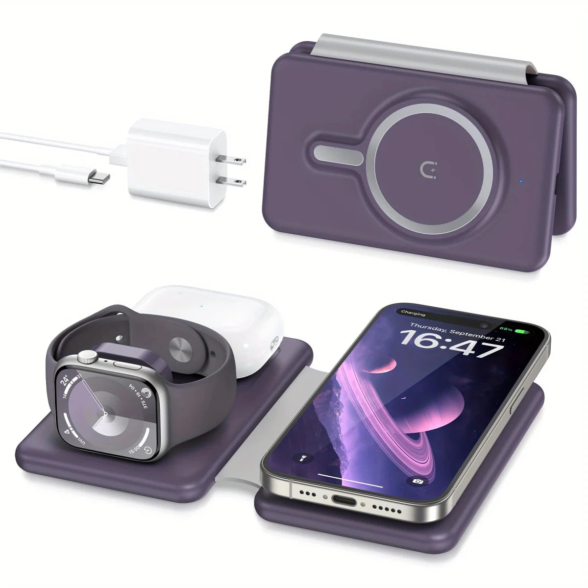 I Phone Wireless Charger - 3 - in - 1 Travel Charging Station for Multiple Devices, Portable Foldable Magnetic Charging Pad - Buy That Thang