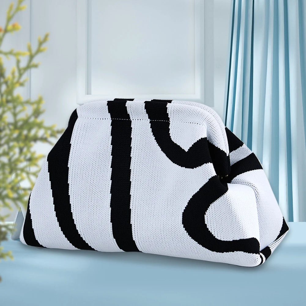 Women Knit Stripe Purse Contrast Color Small Crochet Handbag Knitting Dumpling Clutch Summer Beach Bag - Buy That Thang