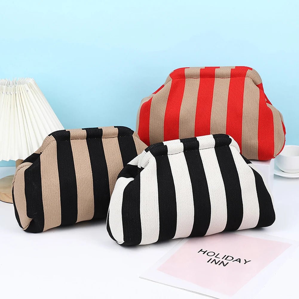 Women Knit Stripe Purse Contrast Color Small Crochet Handbag Knitting Dumpling Clutch Summer Beach Bag - Buy That Thang