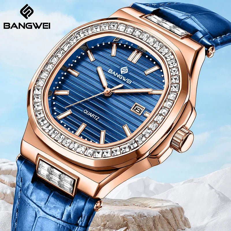 LIGE BANGWEI Women Watch Fashion Blue Leather Waterproof Luminous Watches For Women Simple Elegant Square Quartz Chronograph - Buy That Thang