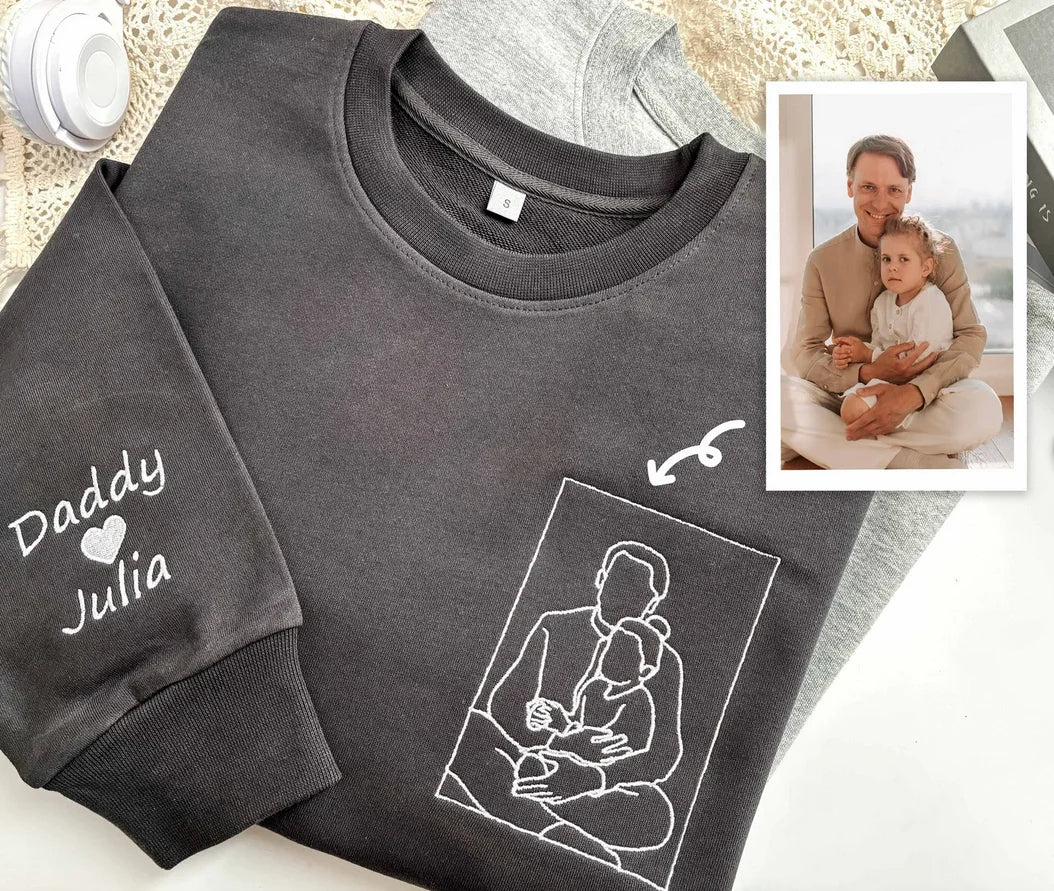 Custom Dad Embroidered Portrait from Photo Sweatshirt, Personalized Dad Portrait Hoodie, Gift for Dad, Father's Day Gifts - Buy That Thang