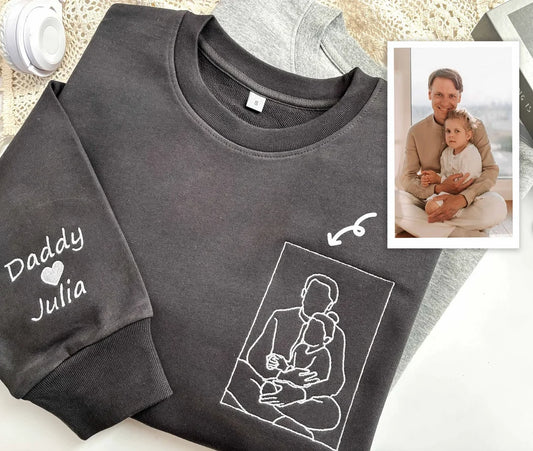 Custom Dad Embroidered Portrait from Photo Sweatshirt, Personalized Dad Portrait Hoodie, Gift for Dad, Father's Day Gifts - Buy That Thang
