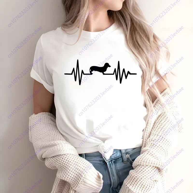 Dachshund Teckel Funny Cute Dog Animal T-Shirt Women Short Sleeve Summer Fashion Tshirt Casual Fashion Tee Shirt O-Neck Tops