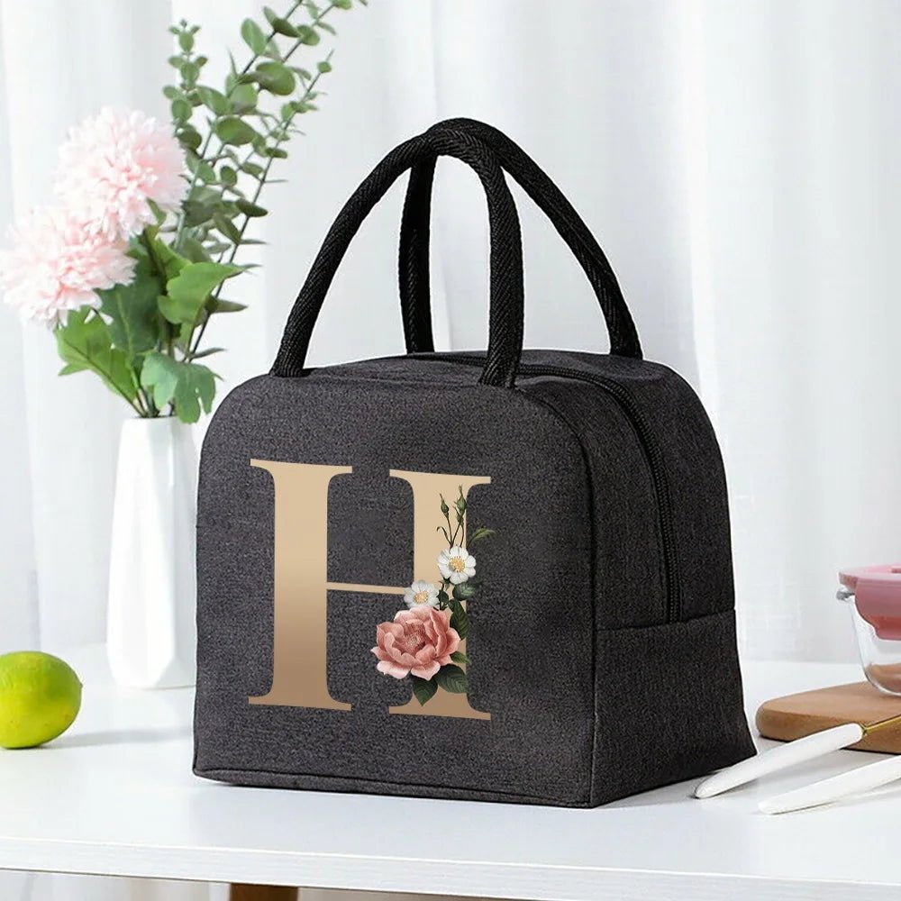 Lunch Bag Cooler Tote Portable Insulated Thermal Canvas Bag Food Picnic Unisex Travel Lunchbox Organizer Bags Gold Letter Print - Buy That Thang