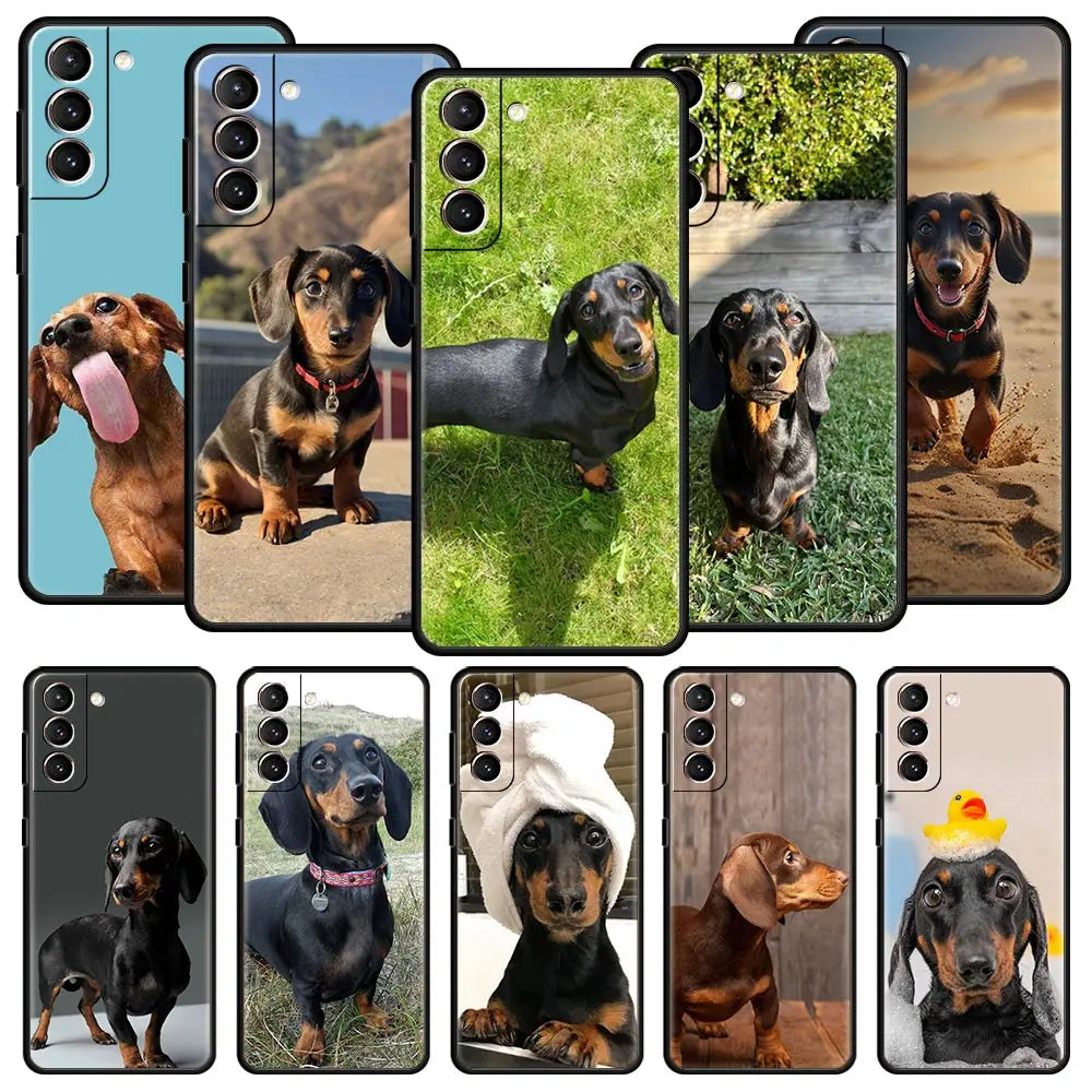 Dachshund Silhouette Dog cute animal Phone Case For Samsung Galaxy S24 S23 S22 S20 Ultra S21 FE 5G S10 S9 Plus S10E S8 Cover