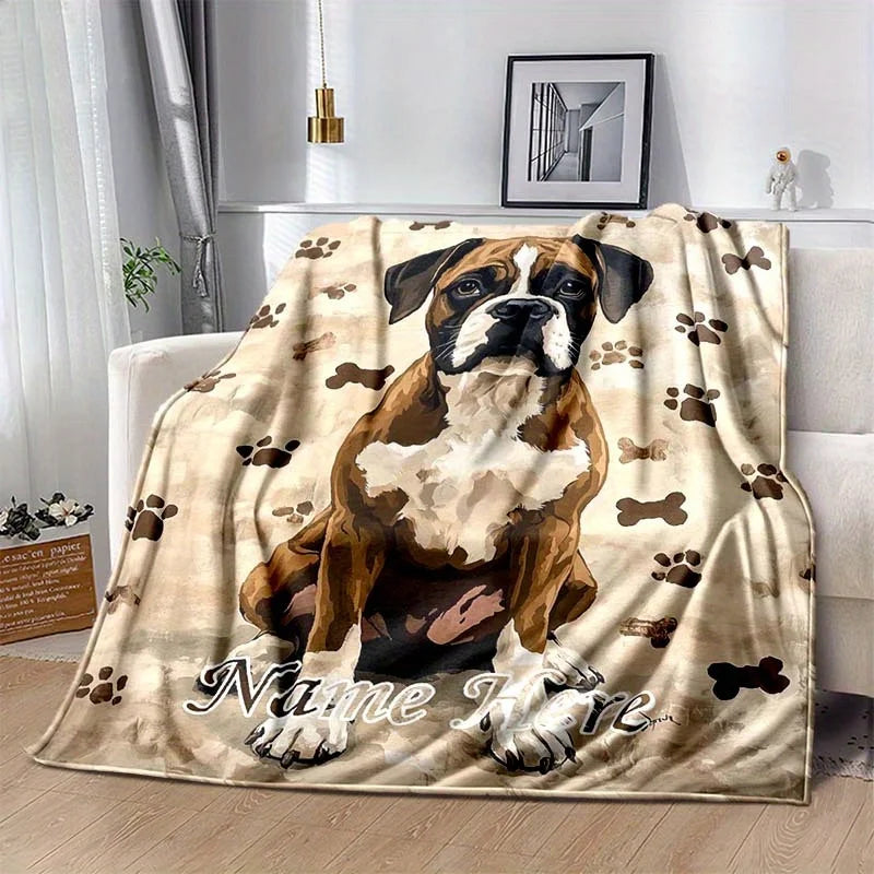 Boxer dog blanket made of soft polyester fiber.