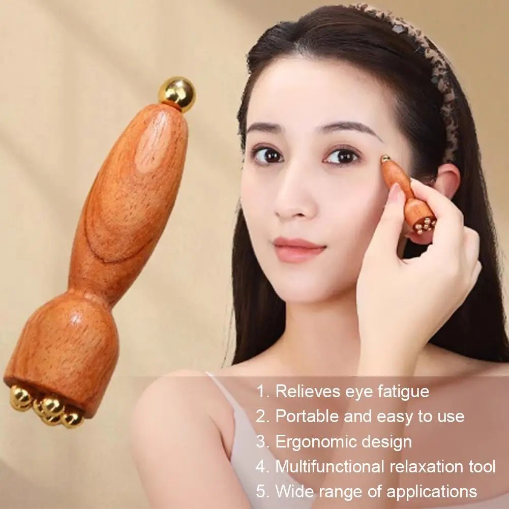 Facial Massager, Lotus Seedpod Beauty Brass Bead & Rosewood Facial Gua Sha Tool Eye Relaxation Meridians Point Acupoint Massage - Buy That Thang