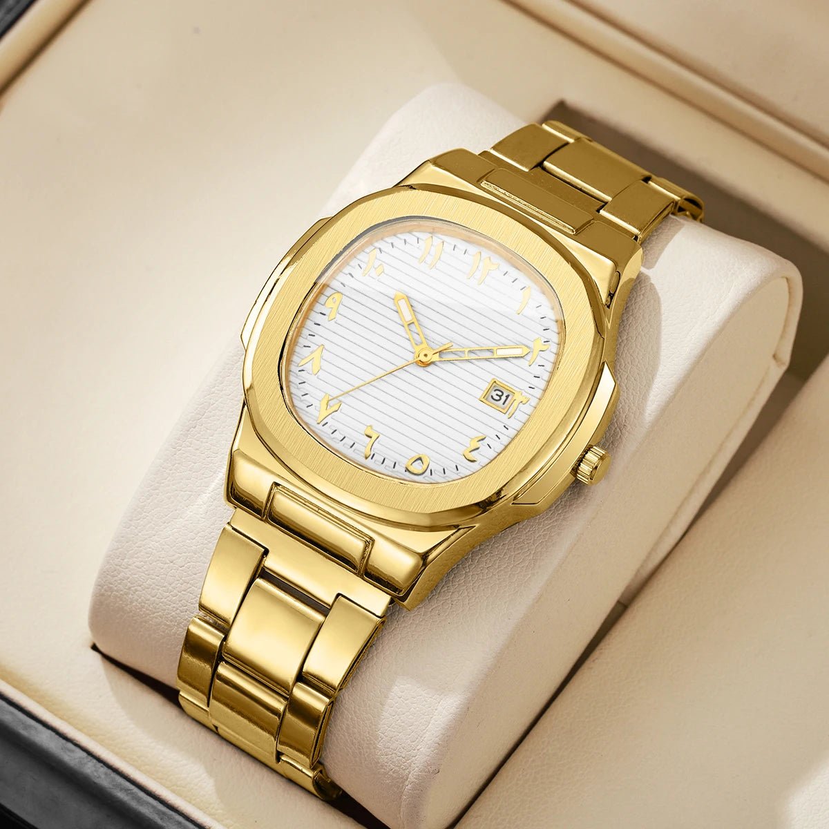 Luxury Men Business Watches Fashion Square Dial Stainless Steel Strap Quartz Watch with Calendar For Mens Clock（Without Box） - Buy That Thang