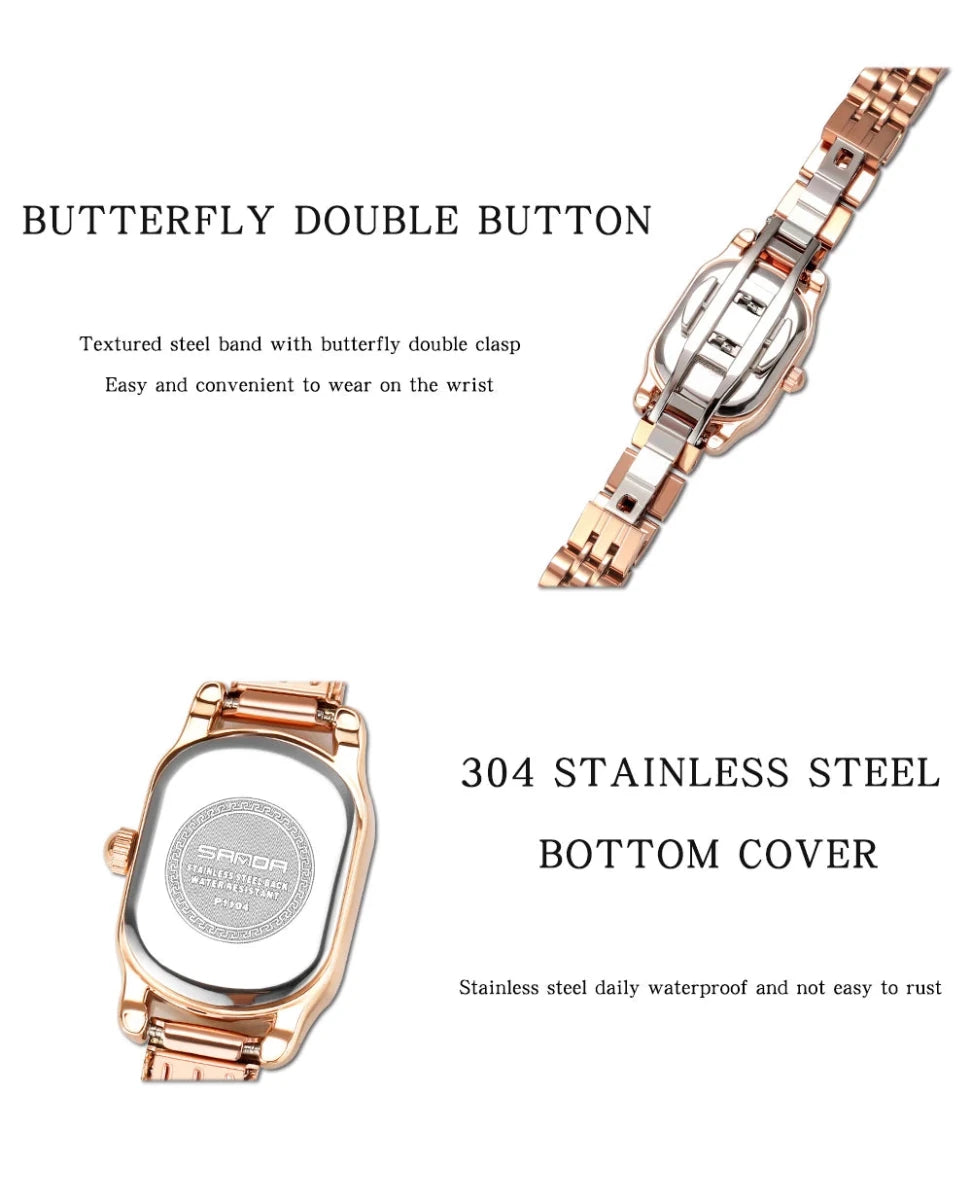 SANDA 1104 Case Womens Watches Maroon Leather Strap Waterproof Genuine Watch New Womens Quartz Watch Casual Fashion Rose Gold - Buy That Thang