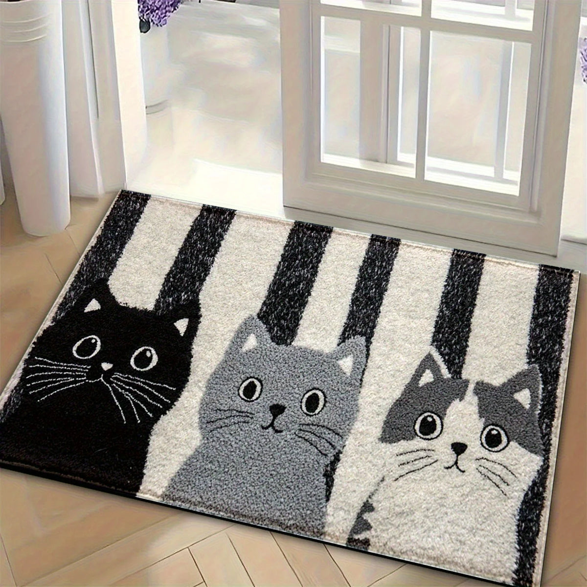 VIKAMA Striped Cartoon Cat Carpet Soft Doormat Waterproof Floor Mat Rug For Bedroom Carpet For Live Room Outdoor Carpet Home Dec - Buy That Thang