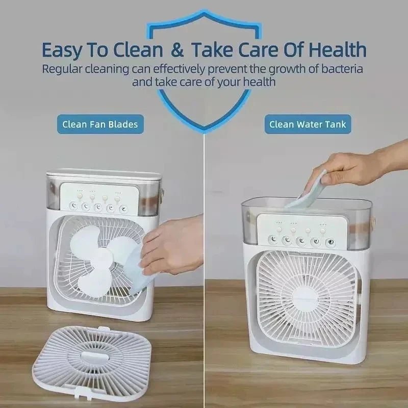 New 3 In 1 Fan AIr Conditioner Household Mini Air Cooler LED Night Light Portable Humidifier