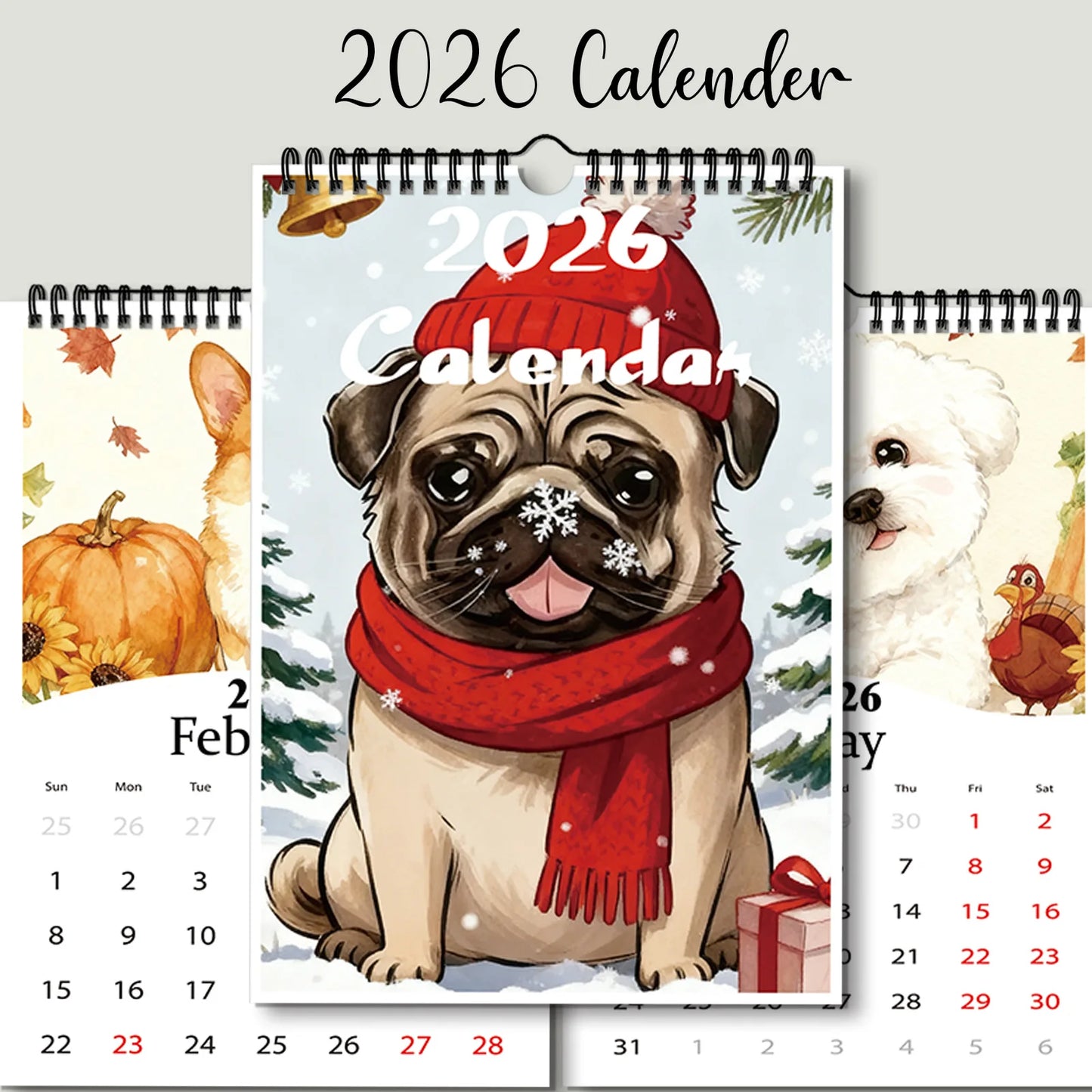 1PC 2026 Pug Theme Calendar,for Checking Dates, Wall Decoration, Suitable for Pet Lovers, and A Lovely Pet - themed Lifestyle Gift - Buy That Thang