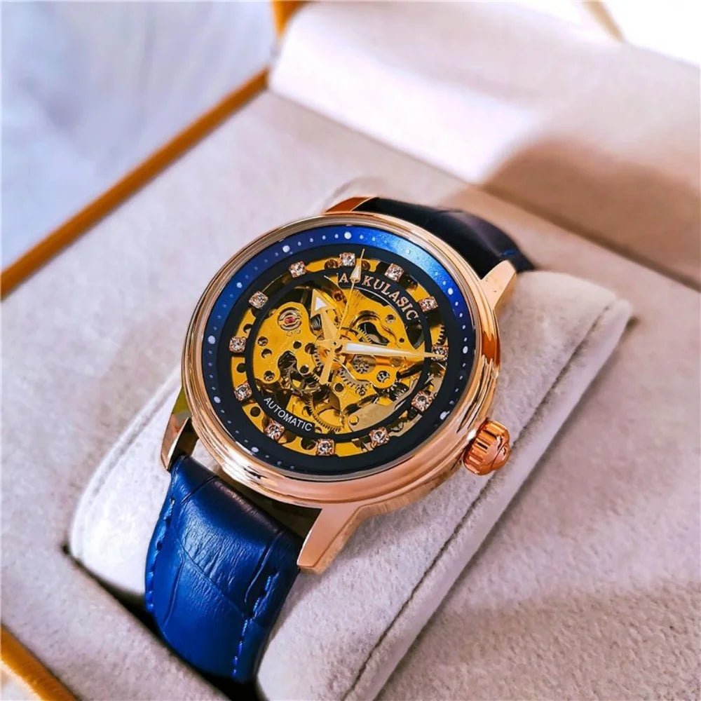 New Style Hollow - Out Diamond - Encrusted Automatic Mechanical Watch for Women, Fashionable and Simple, Luminous Waterproof Watch for Female Students, Trendy, Light Luxury Style, High - End Feel, Versatile Women's Watch for Daily - Buy That Thang