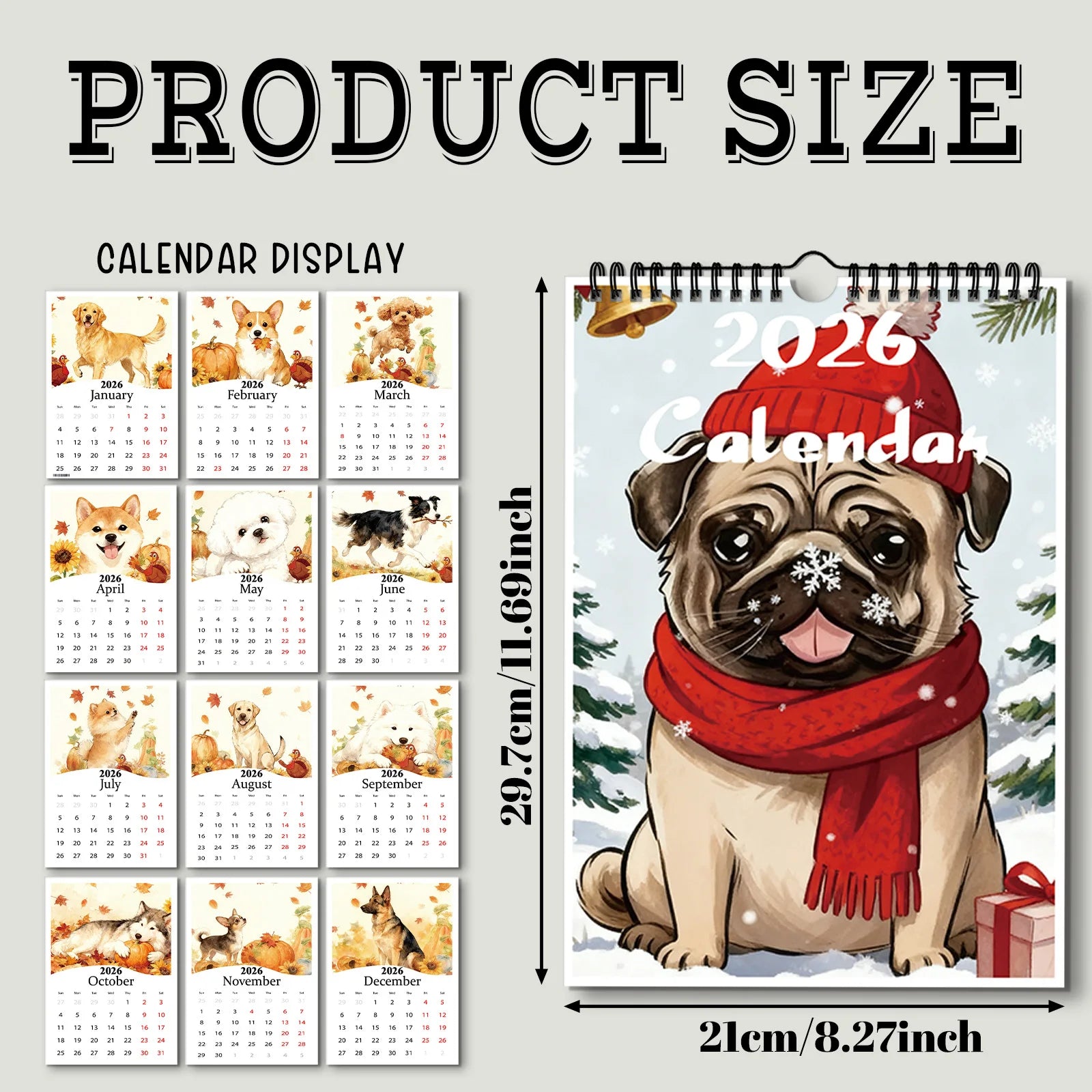 1PC 2026 Pug Theme Calendar,for Checking Dates, Wall Decoration, Suitable for Pet Lovers, and A Lovely Pet - themed Lifestyle Gift - Buy That Thang