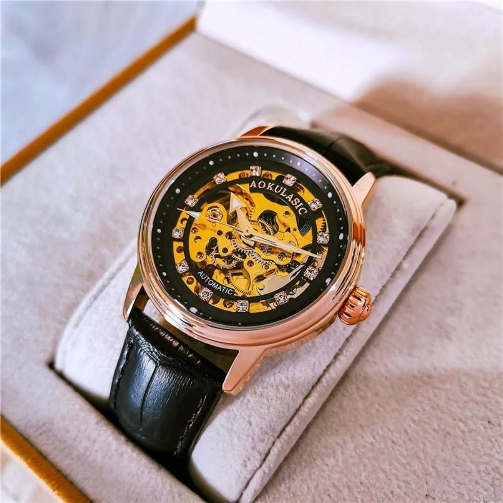 New Style Hollow - Out Diamond - Encrusted Automatic Mechanical Watch for Women, Fashionable and Simple, Luminous Waterproof Watch for Female Students, Trendy, Light Luxury Style, High - End Feel, Versatile Women's Watch for Daily - Buy That Thang