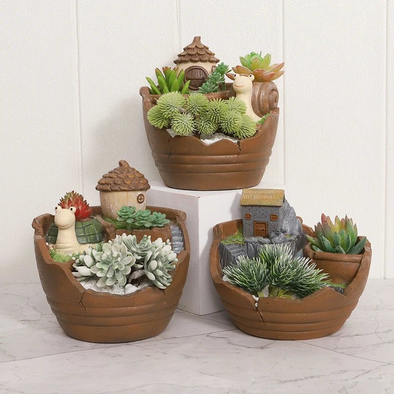 Creative Farmhouse Planter Decorative Flower Pot for Succulents Fairy Garden Desktop Container Zen Ornament Home Decoration - Buy That Thang