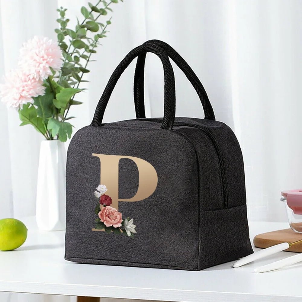 Lunch Bag Cooler Tote Portable Insulated Thermal Canvas Bag Food Picnic Unisex Travel Lunchbox Organizer Bags Gold Letter Print - Buy That Thang