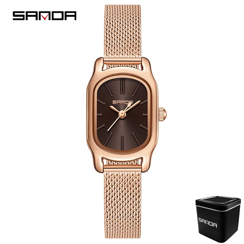 SANDA 1104 Case Womens Watches Maroon Leather Strap Waterproof Genuine Watch New Womens Quartz Watch Casual Fashion Rose Gold - Buy That Thang