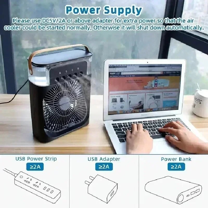 New 3 In 1 Fan AIr Conditioner Household Mini Air Cooler LED Night Light Portable Humidifier