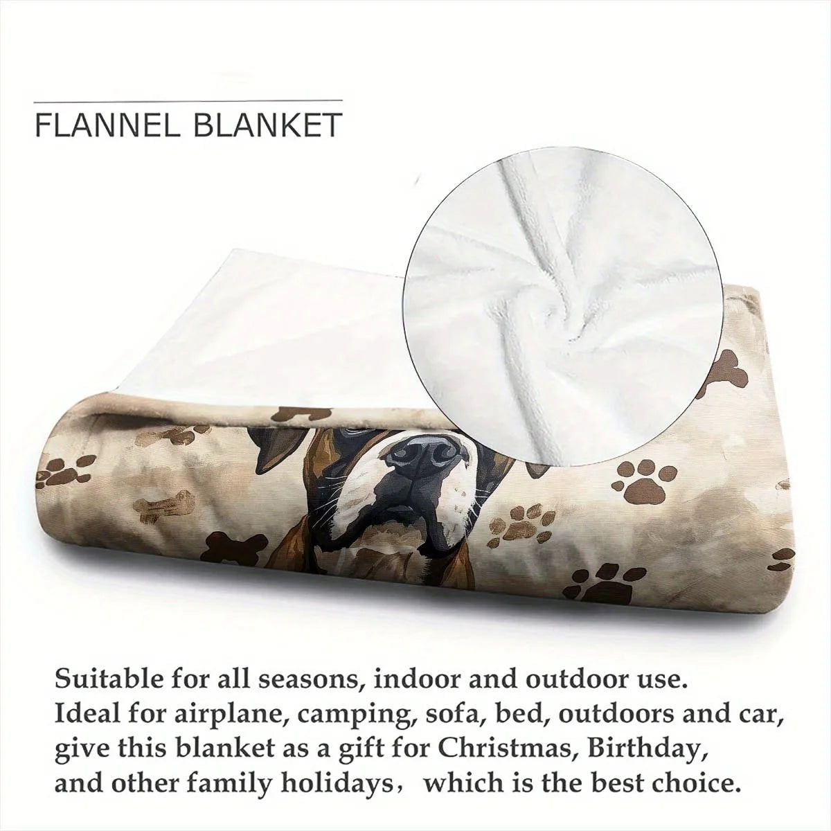 Boxer dog blanket made of soft polyester fiber.