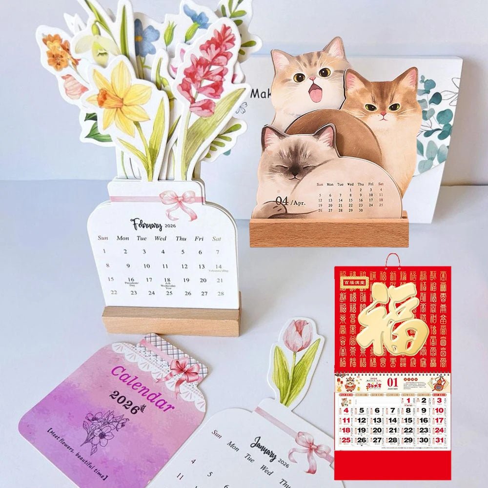 2026 Cute Cat Dog Series Desk Calendar Table Planner Yearly Agenda Organizer Memo Notes for Home Office School Daily Scheduler - Buy That Thang
