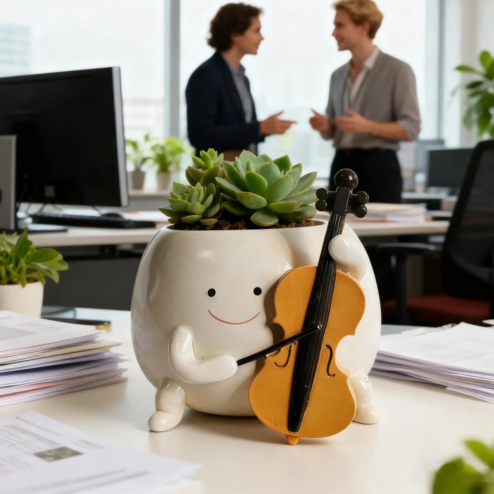 Succulents Pot Smily Face Planter Pot Guitar Succulents Flowerpot Unique Guitar Boy Shape Smile Face Planter With Drainage - Buy That Thang