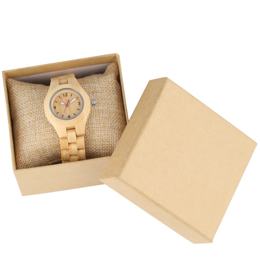 Zebrawood/Bamboo Watch Case Quartz Wristwatches for Women Arabic Numerals Round Dial Wooden Bangle Watch Band Ladies Watch Gift - Buy That Thang