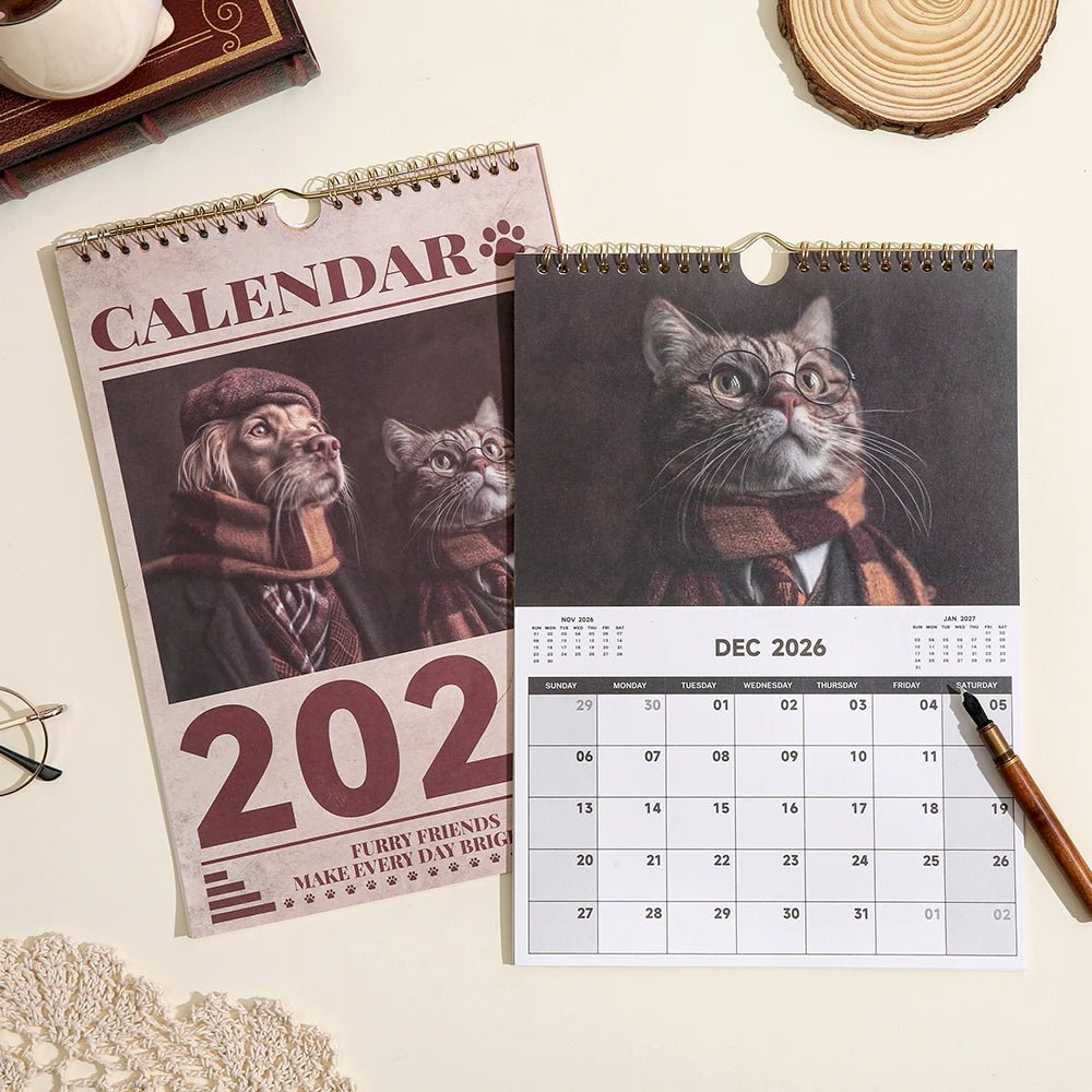 2026 A4 Wall Calenda Cats & Dogs Monthly Design With Check - in Sections Daily Weekly Planner For Home Office School Pet Lovers - Buy That Thang