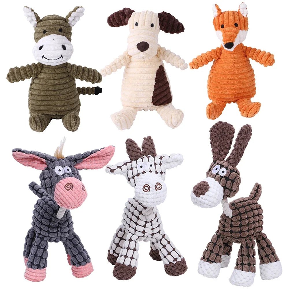 Plush Dog Toy Animals Shape Bite Resistant Squeaky Toys Corduroy Dog Toys for Small Large Dogs Puppy Pets Training Accessories - Buy That Thang