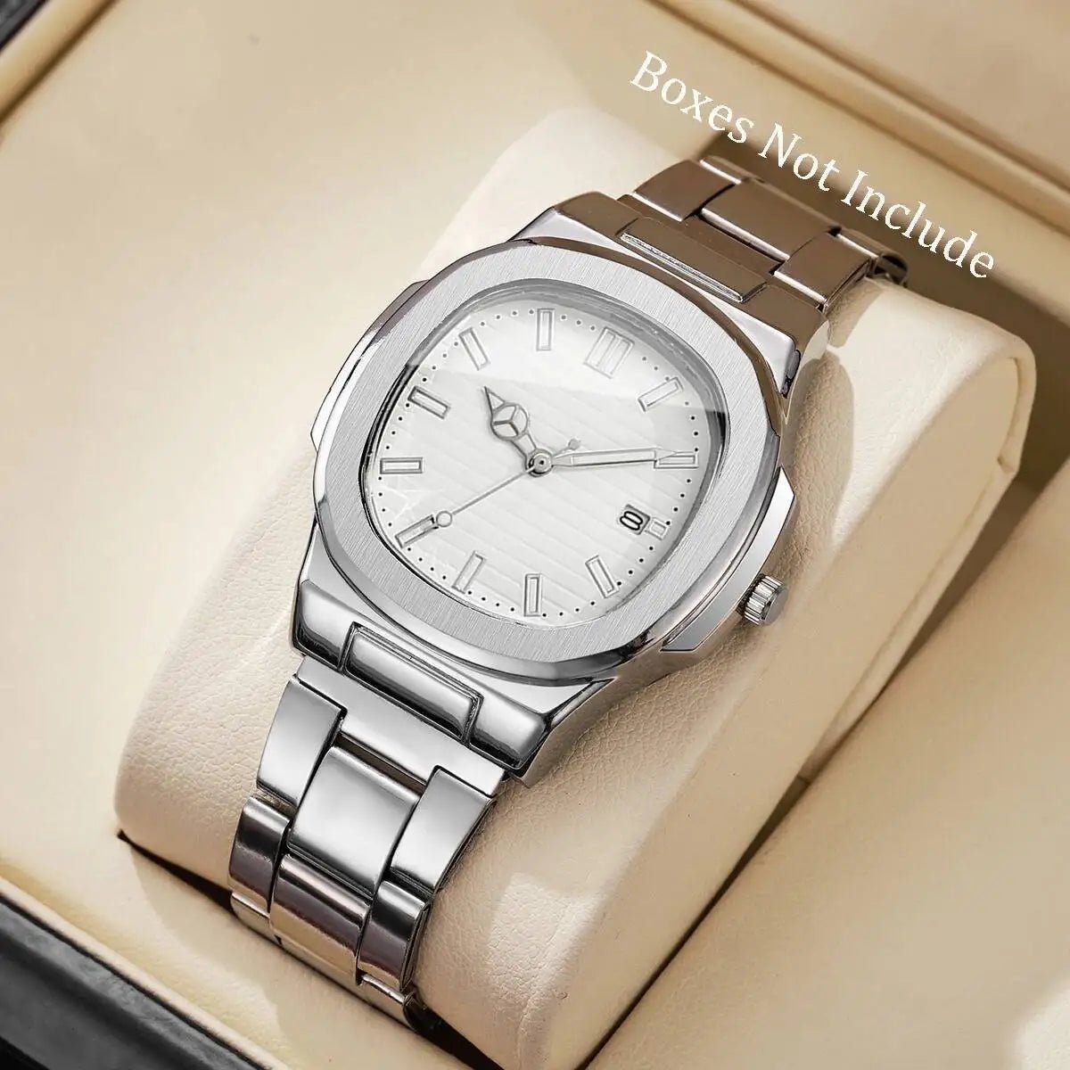Luxury Men Business Watches Fashion Square Dial Stainless Steel Strap Quartz Watch with Calendar For Mens Clock（Without Box） - Buy That Thang