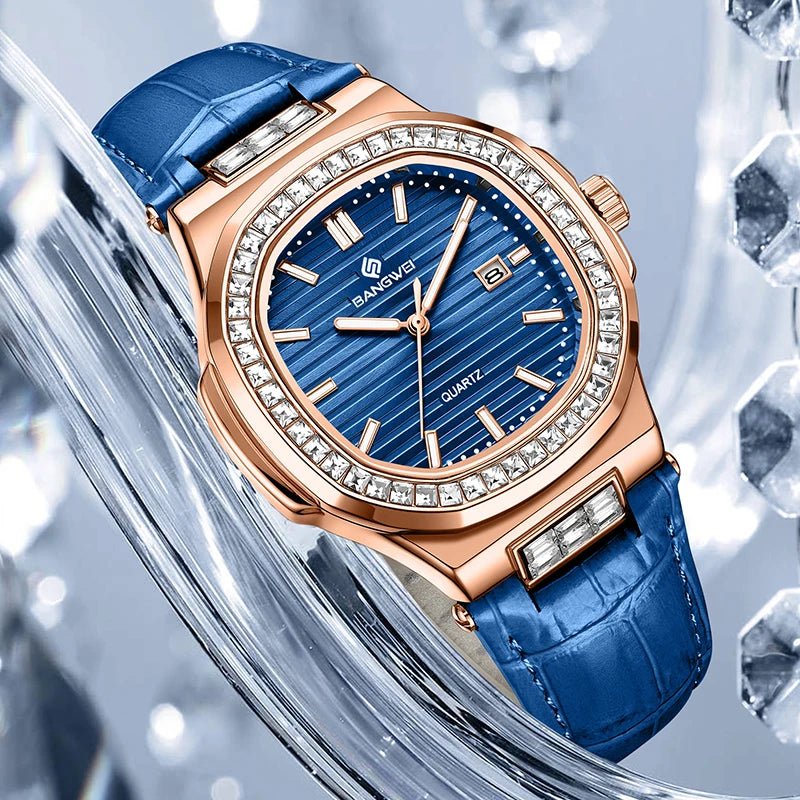 LIGE BANGWEI Women Watch Fashion Blue Leather Waterproof Luminous Watches For Women Simple Elegant Square Quartz Chronograph - Buy That Thang