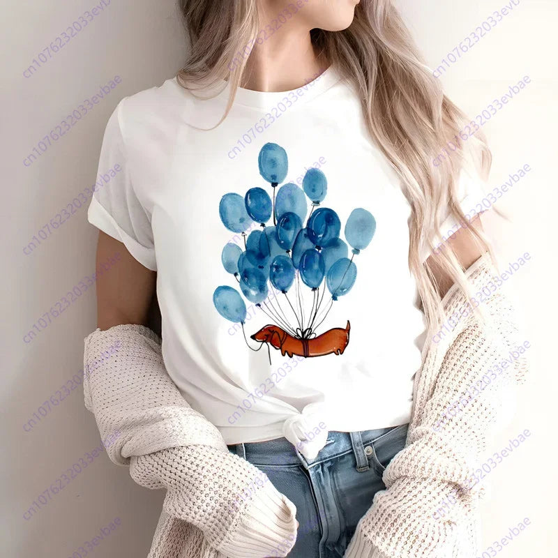 Dachshund Teckel Funny Cute Dog Animal T-Shirt Women Short Sleeve Summer Fashion Tshirt Casual Fashion Tee Shirt O-Neck Tops