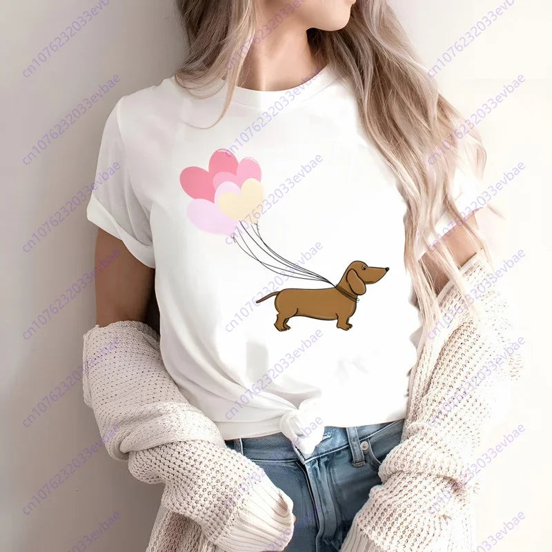 Dachshund Teckel Funny Cute Dog Animal T-Shirt Women Short Sleeve Summer Fashion Tshirt Casual Fashion Tee Shirt O-Neck Tops