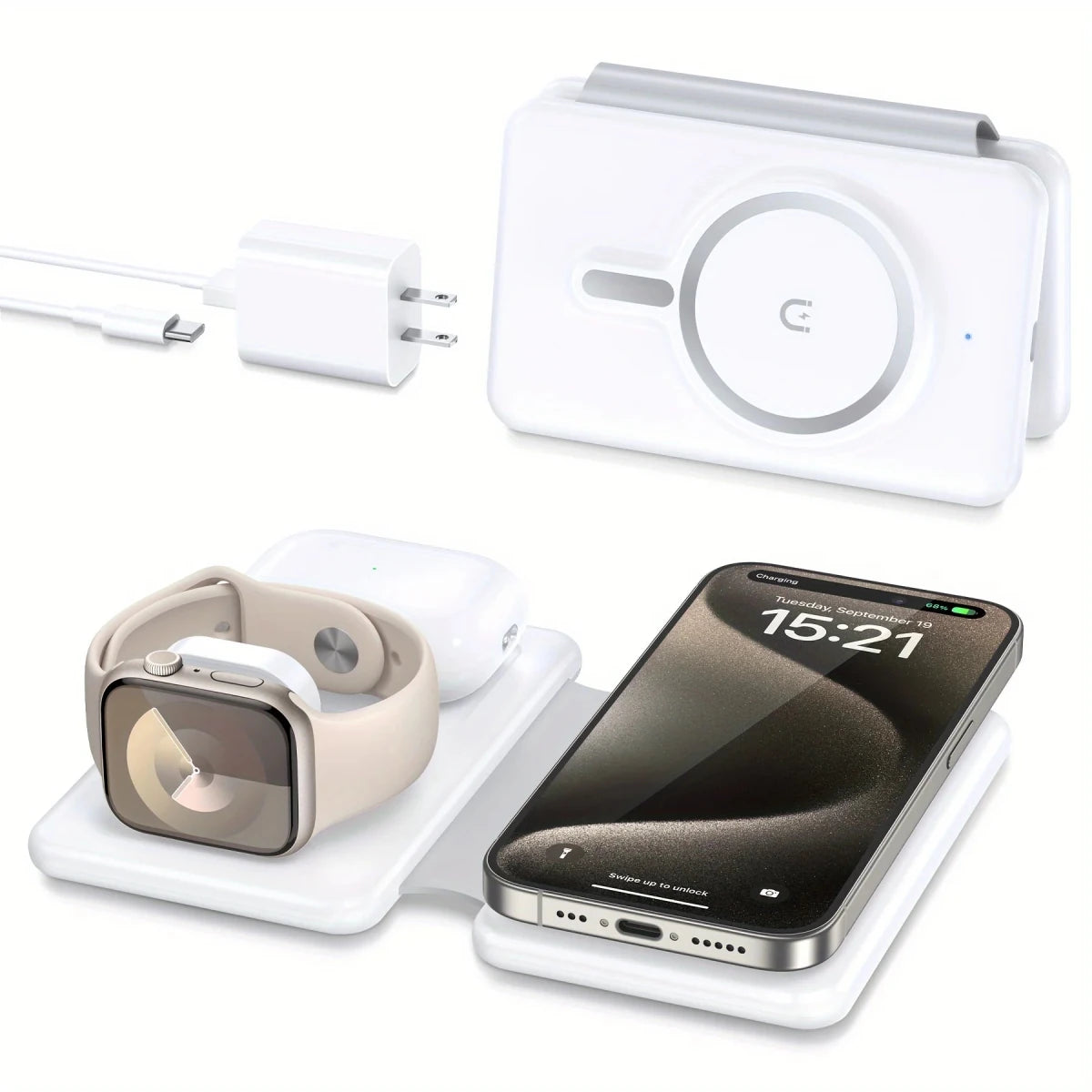 I Phone Wireless Charger - 3 - in - 1 Travel Charging Station for Multiple Devices, Portable Foldable Magnetic Charging Pad - Buy That Thang