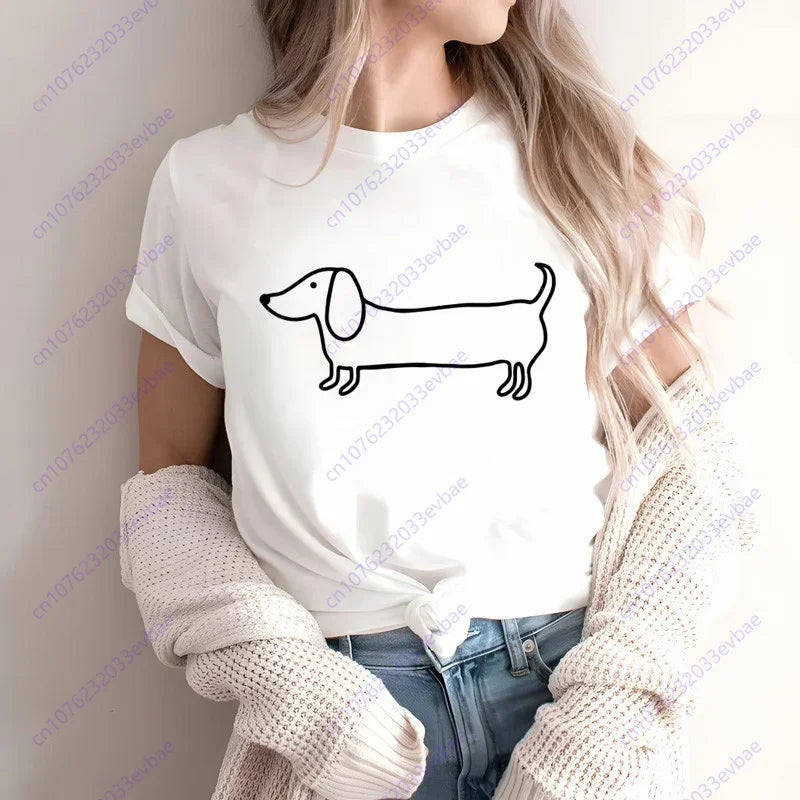 Dachshund Teckel Funny Cute Dog Animal T-Shirt Women Short Sleeve Summer Fashion Tshirt Casual Fashion Tee Shirt O-Neck Tops