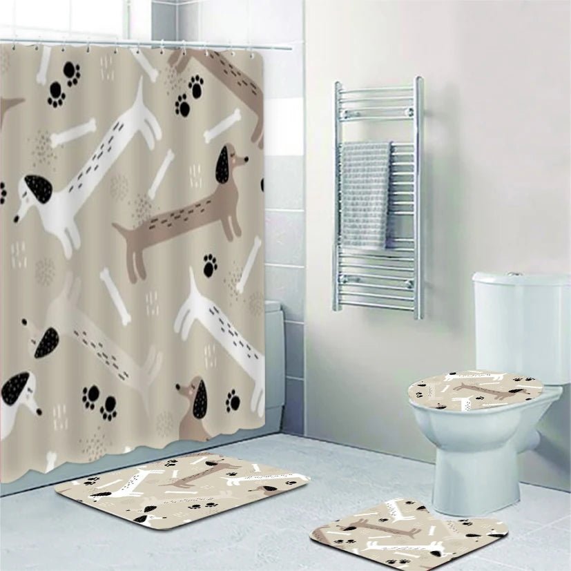 Funny Cute Dachshund Dog Bathroom Curtains Set Shower Curtain Set Cartoon Sausage Dog Bath Mat Rugs Butt Dog Animal Home Decor - Buy That Thang