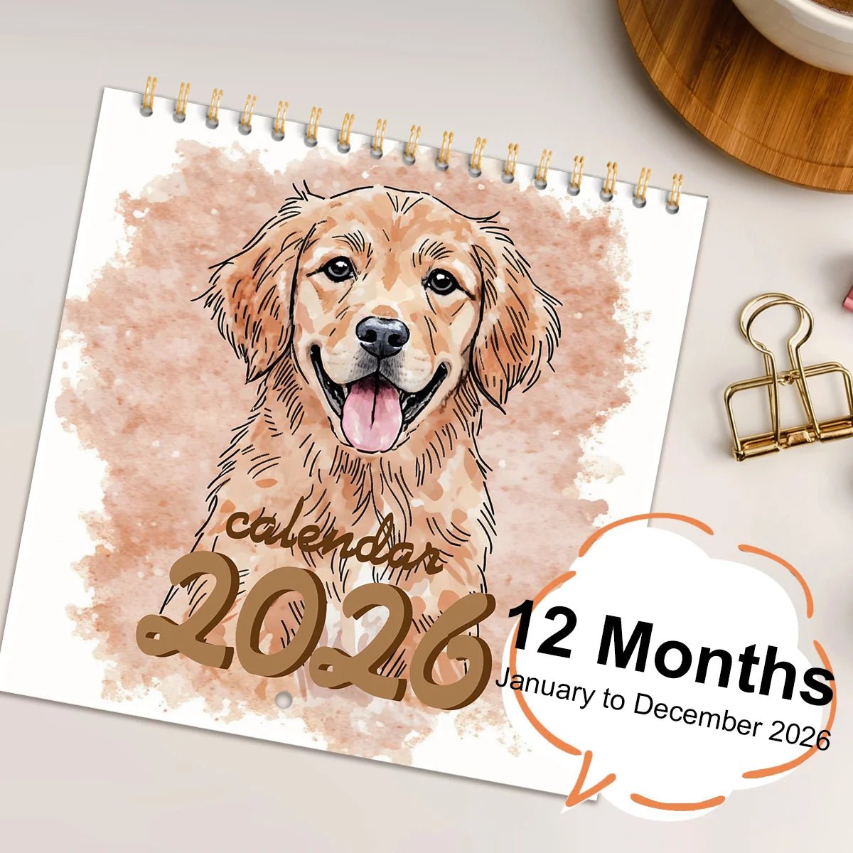 2026 Watercolor puppy Calendar - Premium Paper with Vibrant Colors Spiral Bound for Easy Hanging Perfect Gift Idea Monthly View - Buy That Thang