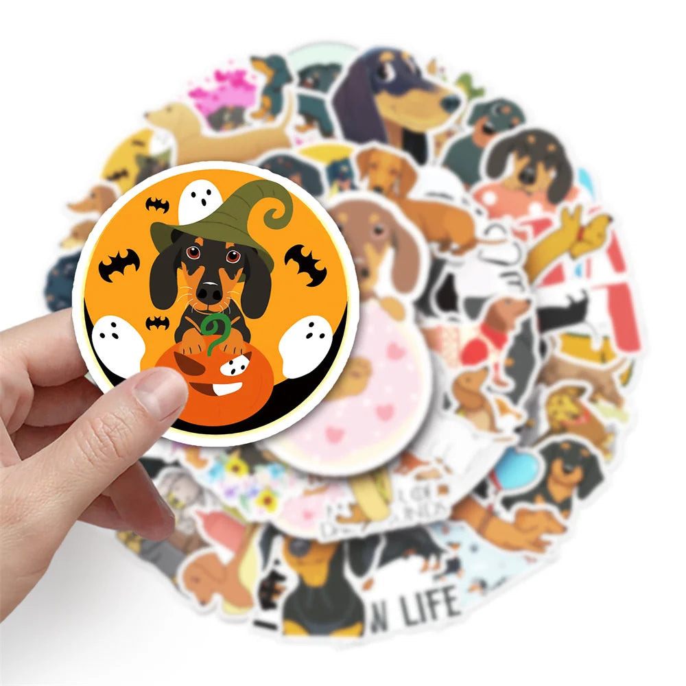 50 PCS Cute Dachshund Cartoon Pet Stickers Children Toy Luggage Laptop iPad Skateboard DIY Decoration Stickers