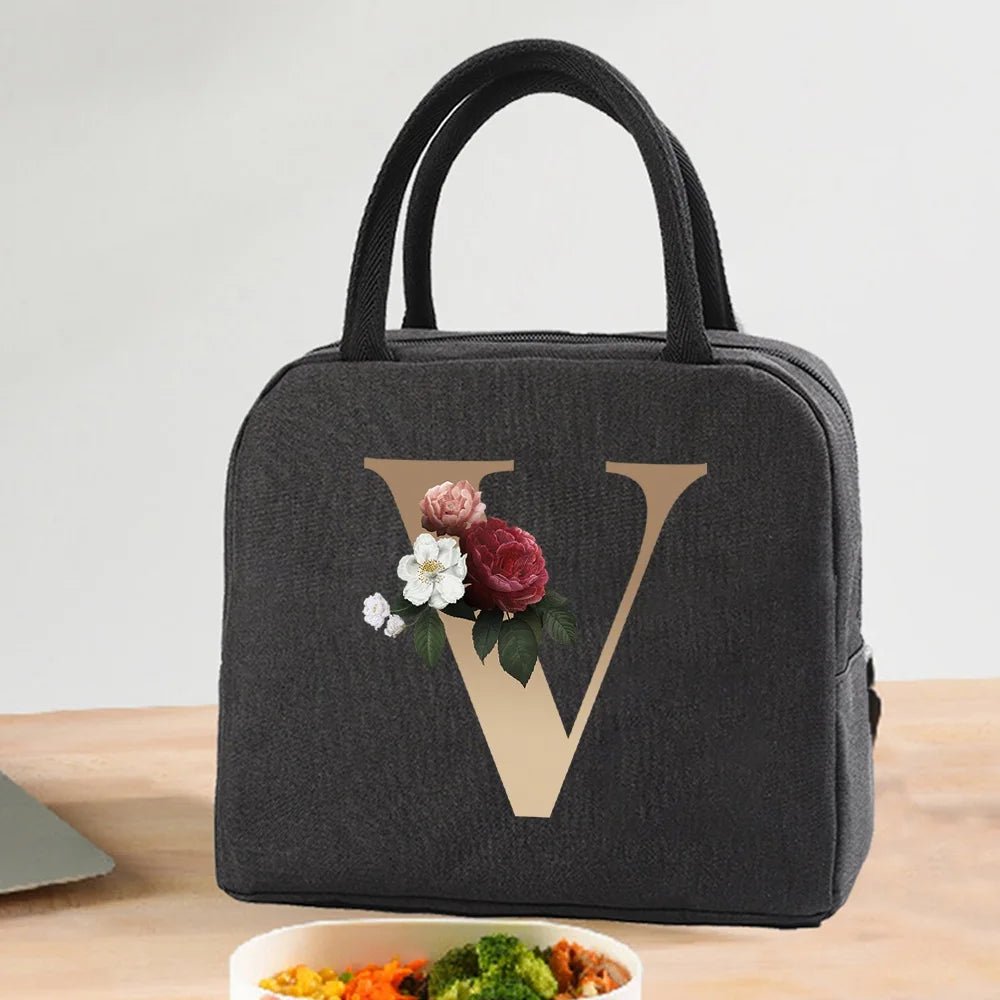 Lunch Bag Cooler Tote Portable Insulated Thermal Canvas Bag Food Picnic Unisex Travel Lunchbox Organizer Bags Gold Letter Print - Buy That Thang