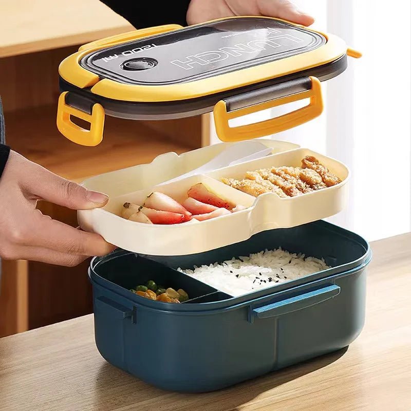 1200ML 2 Layer Bento Lunch Box With Spoon Fork, Kid High Capacity Microwae Food Containers Portable Leakproof Office Camping - Buy That Thang