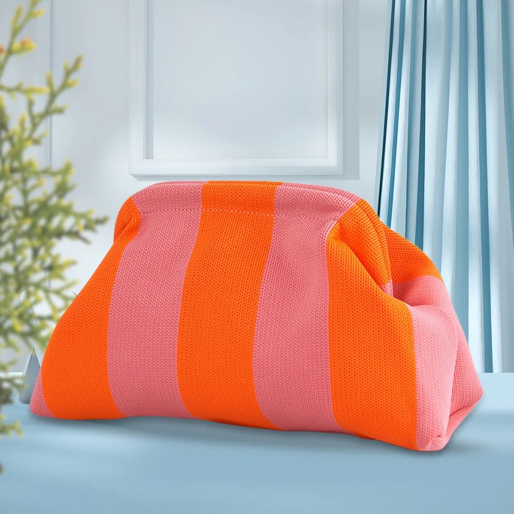 Women Knit Stripe Purse Contrast Color Small Crochet Handbag Knitting Dumpling Clutch Summer Beach Bag - Buy That Thang