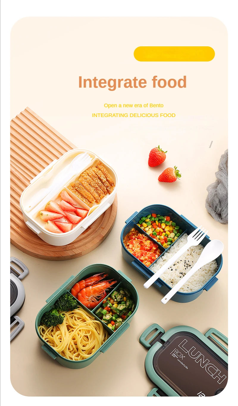 1200ML 2 Layer Bento Lunch Box With Spoon Fork, Kid High Capacity Microwae Food Containers Portable Leakproof Office Camping - Buy That Thang