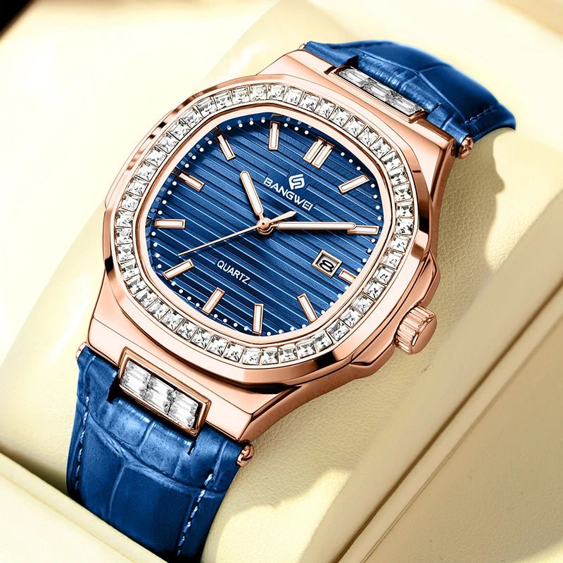 LIGE BANGWEI Women Watch Fashion Blue Leather Waterproof Luminous Watches For Women Simple Elegant Square Quartz Chronograph - Buy That Thang