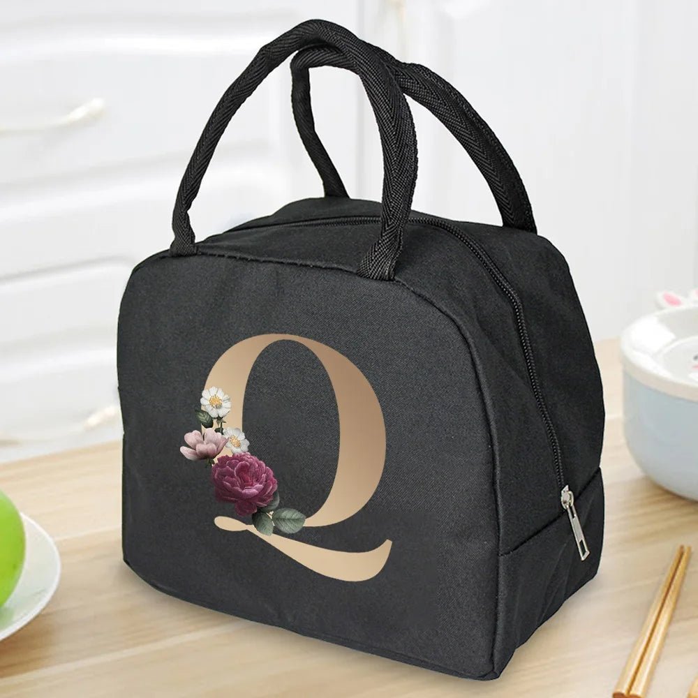 Lunch Bag Cooler Tote Portable Insulated Thermal Canvas Bag Food Picnic Unisex Travel Lunchbox Organizer Bags Gold Letter Print - Buy That Thang